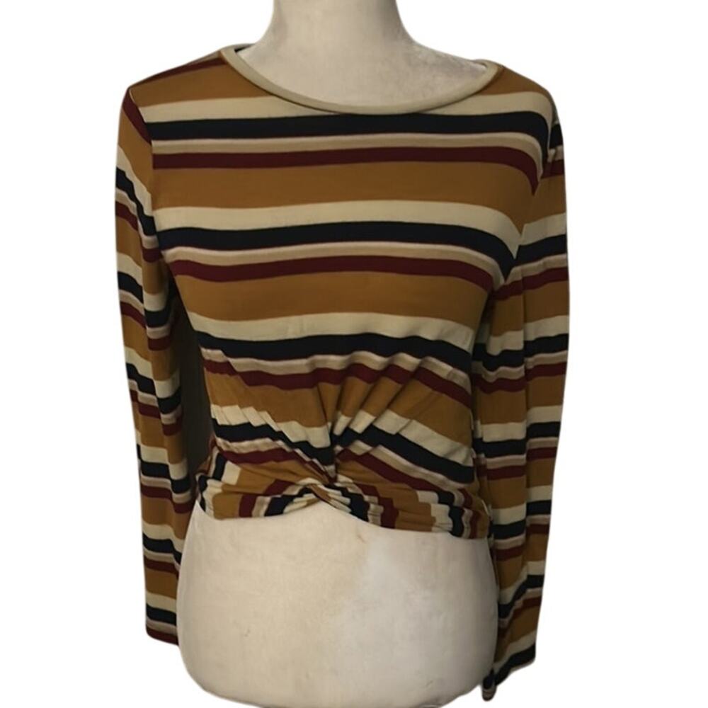 Gaze Striped Multicolor Tie Front Crop Sweater S Cozy Comfy Winter Fall Casual